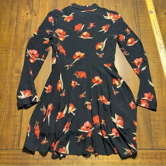 Zara Black/Red Floral Print Shirt Dress. Fitted Torso Then Flirty Flair XS - Picture 7 of 7